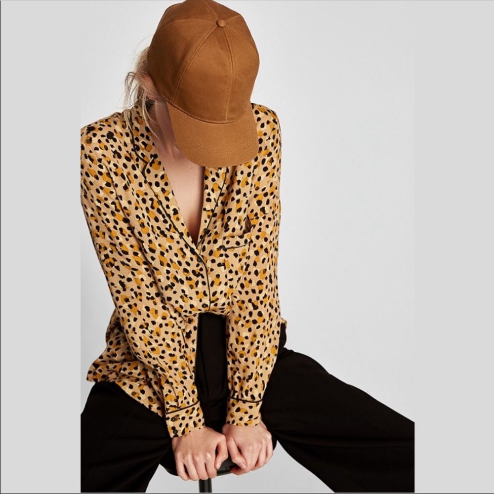Zara Basic Leopard Print Blouse Pajama Style Top